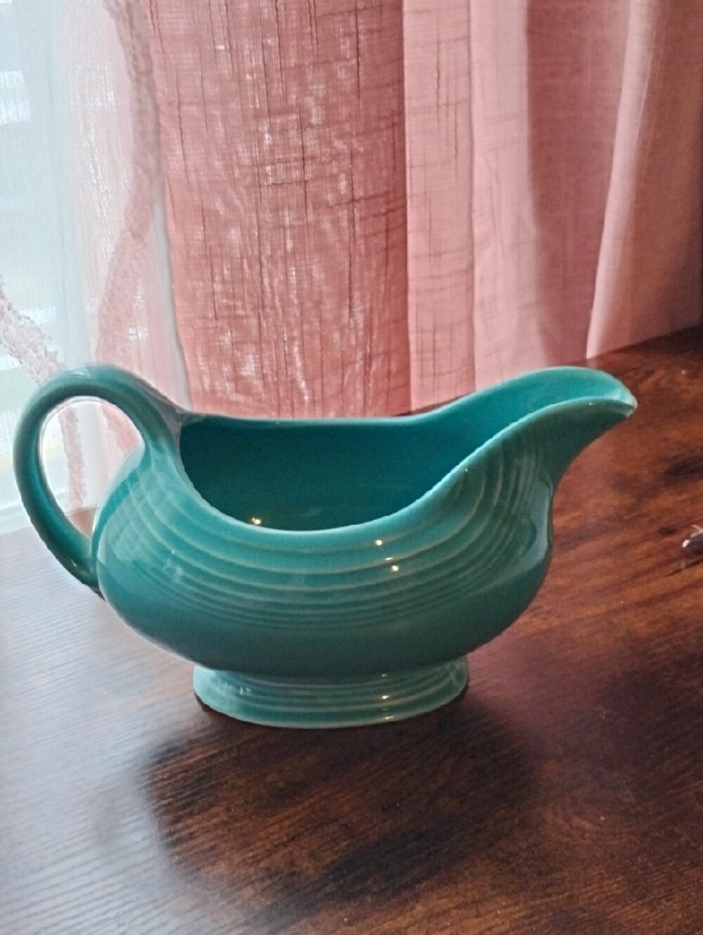 Fiestaware Turquoise Gravy Boat with Ribbed Design - Picture 2 of 6